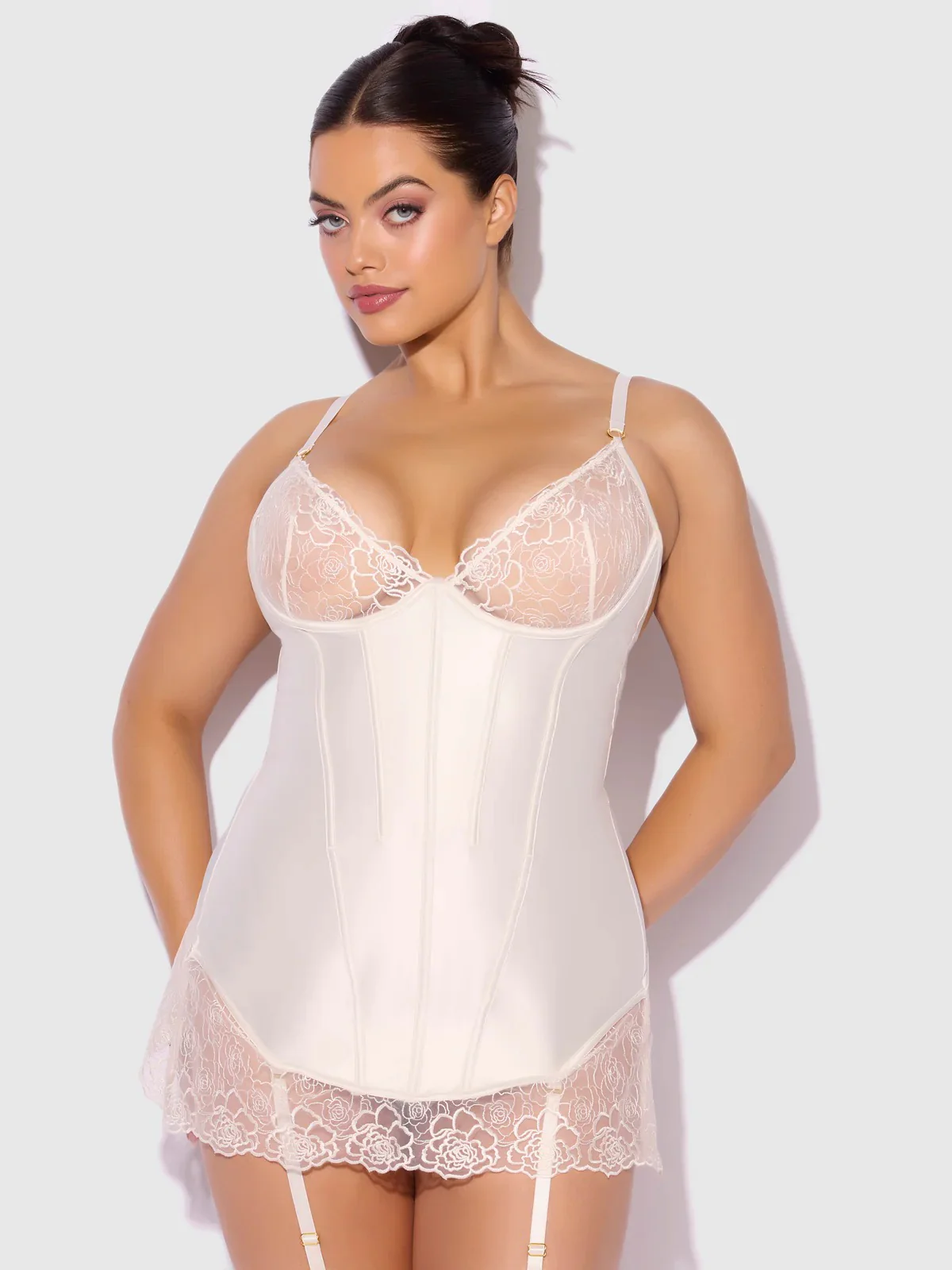 Rosalie Satin & Embroidered Lace Chemise & G-String Set - Image 5